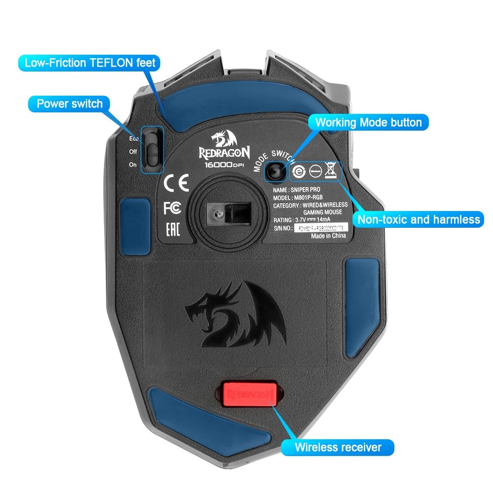 Беспроводная игровая мышь Redragon Sniper Pro RGB USB 2 4 ГГц 16400 DPI программируемая оптика