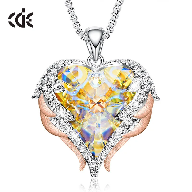 AB Color P0902K CDE женское серебряное ожерелье украшено кристаллами от Swarovski ожерелье крылья Ангела сердце кулон подарок на день Святого Валентина - Цвет камня: AB Color P0902K