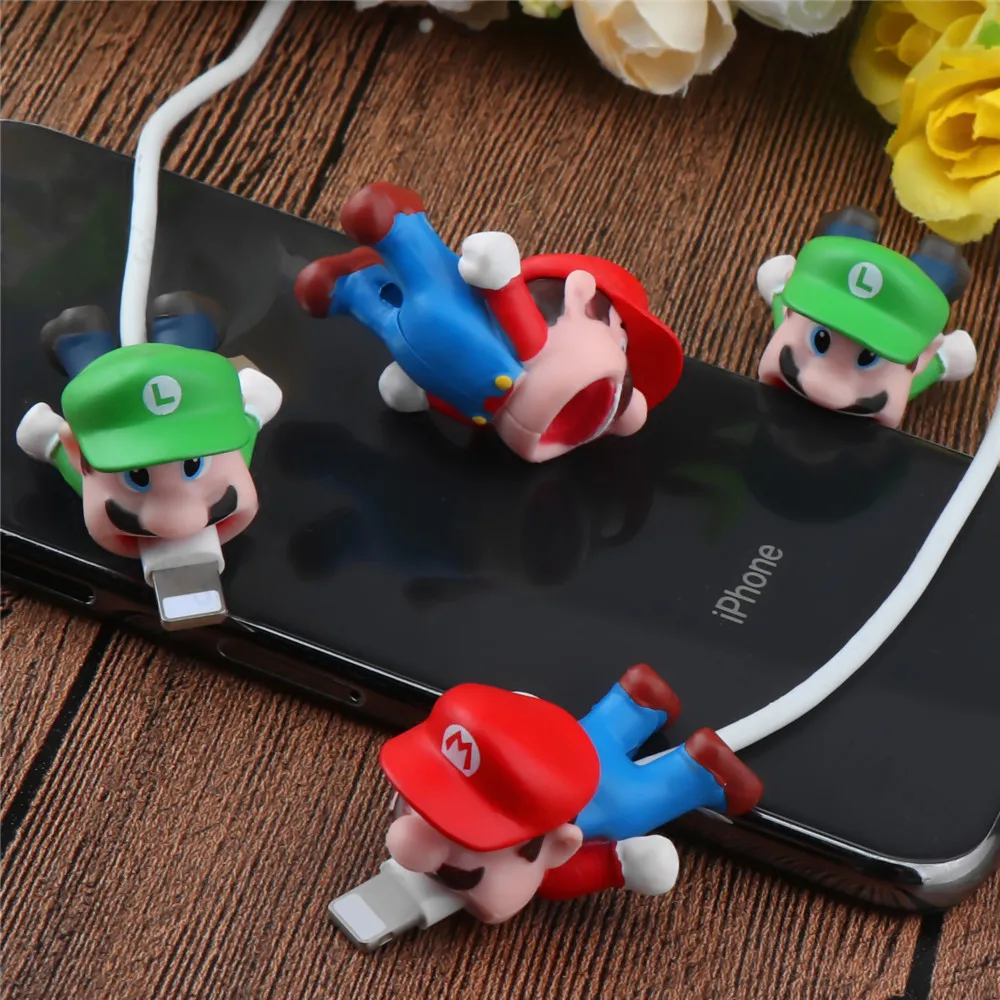 Защита от укуса кабеля с героями мультфильмов супер Marios для Iphone usb держатель