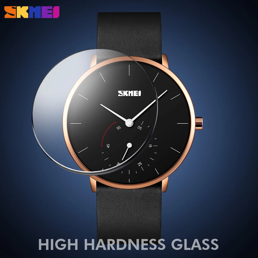 SKMEI новые модные мужские кварцевые часы Бизнес простой дизайн кожаный ремешок