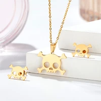 hiphop women and men personality skull necklace earrings jewelry set lovers punk stainless steel pendant jewelry set gift 2020