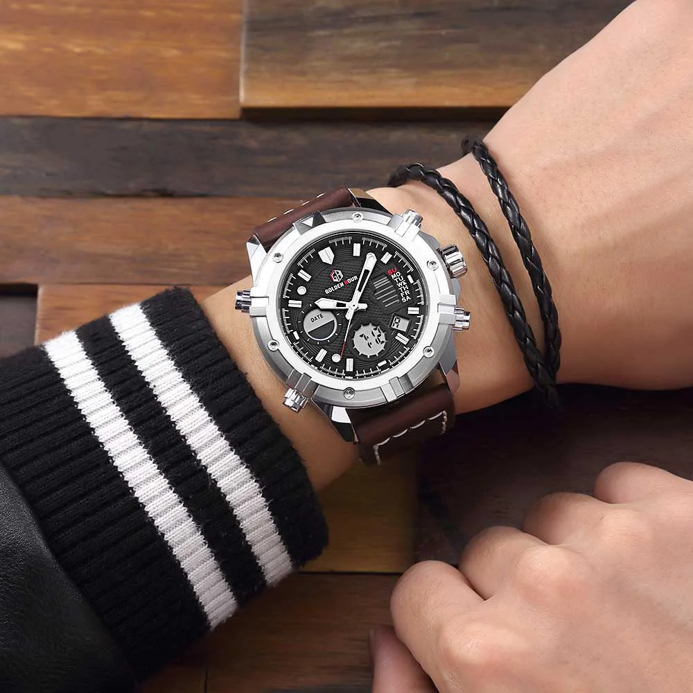 Военные часы мужские спортивные Роскошные Кварцевые Reloj De Hombre натуральная кожа