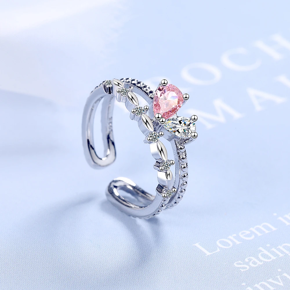 FLSCDYED милое женское маленькое кольцо с розовым сердцем из серебра 925 пробы модные