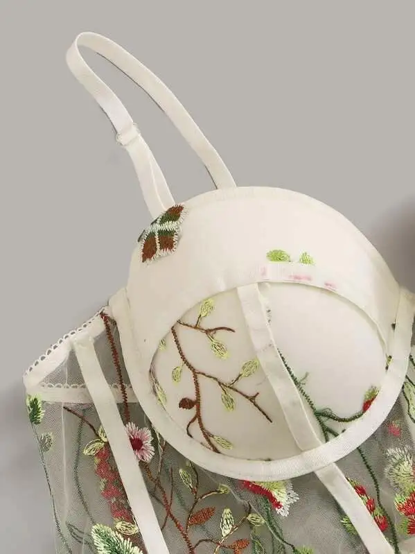 Женский кружевной бюстгальтер пуш-ап с цветочной вышивкой | Женская одежда