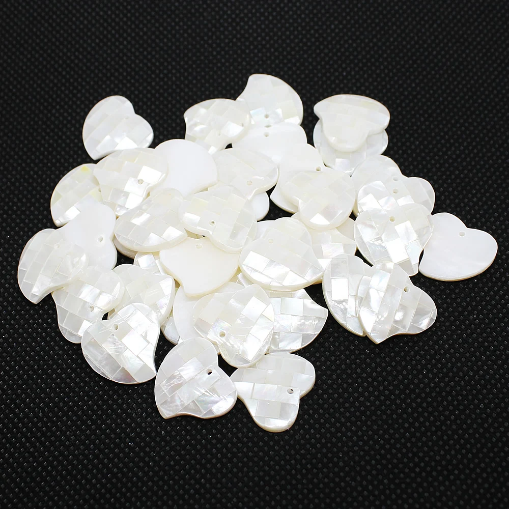 5 шт./пакет природный раковины кулон в форме сердца белого цвета с граненной