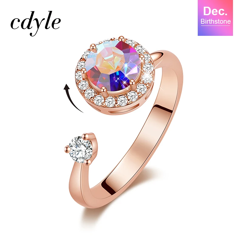 Cdyle кольцо из розового золота, украшенное кристаллом от Swarovski, ювелирные изделия, регулируемый размер, кольца для женщин, подарок на день рождения - Цвет основного камня: Dec. R1014J-S