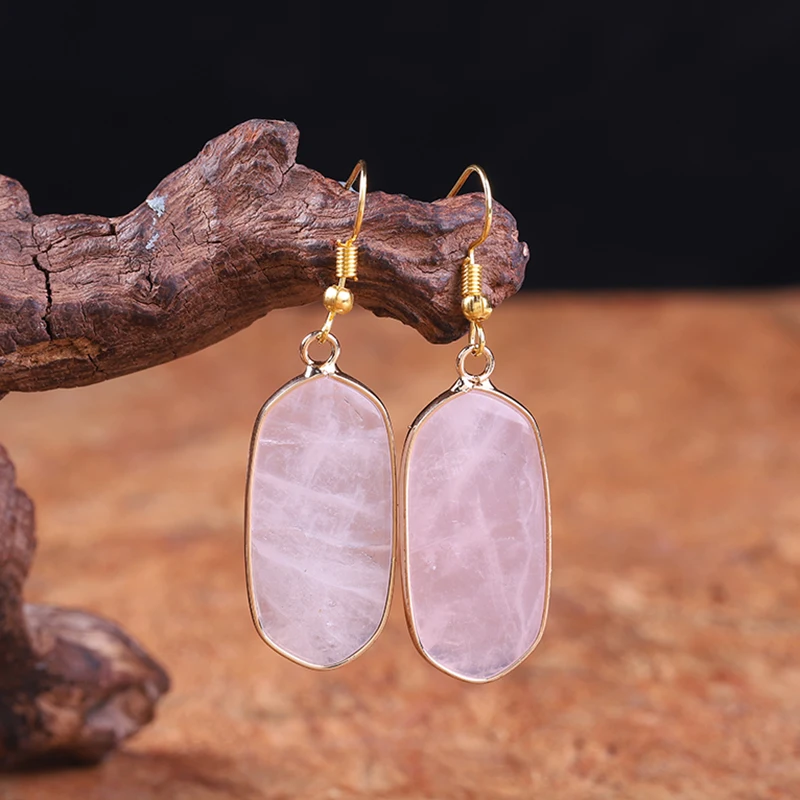

Natural Stone Earrings for Women Rose Quartzs Fancy Drop Earring Elegant Dangle Earrings Bold Jewelry Dropship Gifts