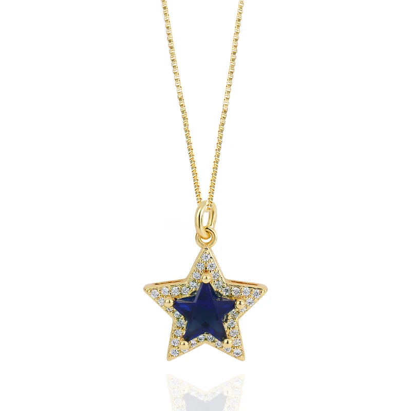 

New Micro Inlaid Color Zircon Star Pendant Necklace For Women Fashion Exquisite Box Chain Clavicle Chain Necklace Jewelry