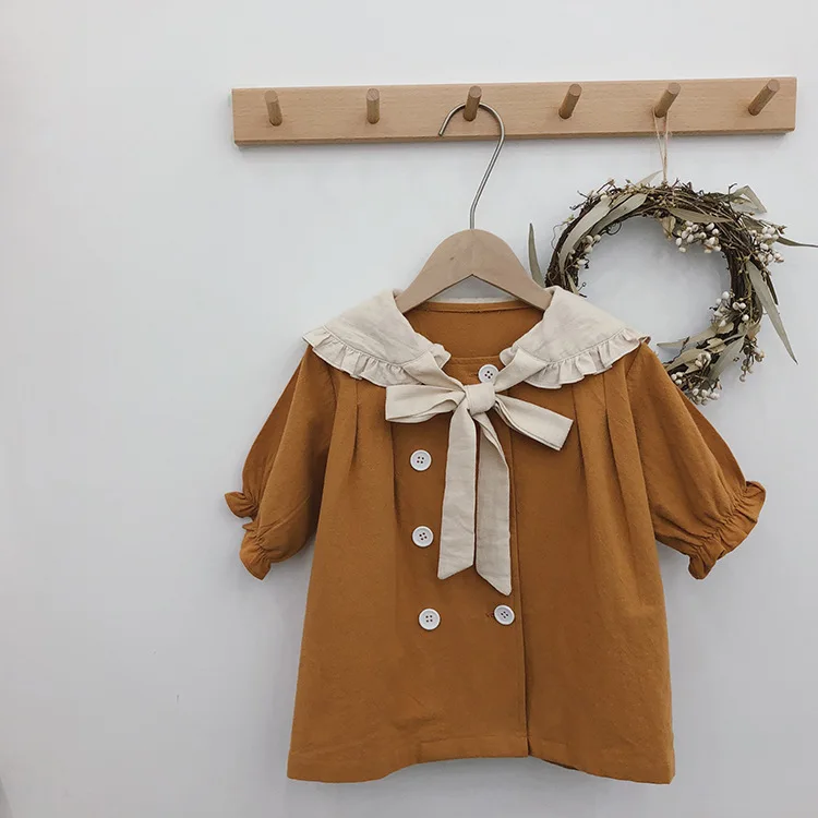 Осеннее детское хлопковое двубортное платье большого размера с бантом и