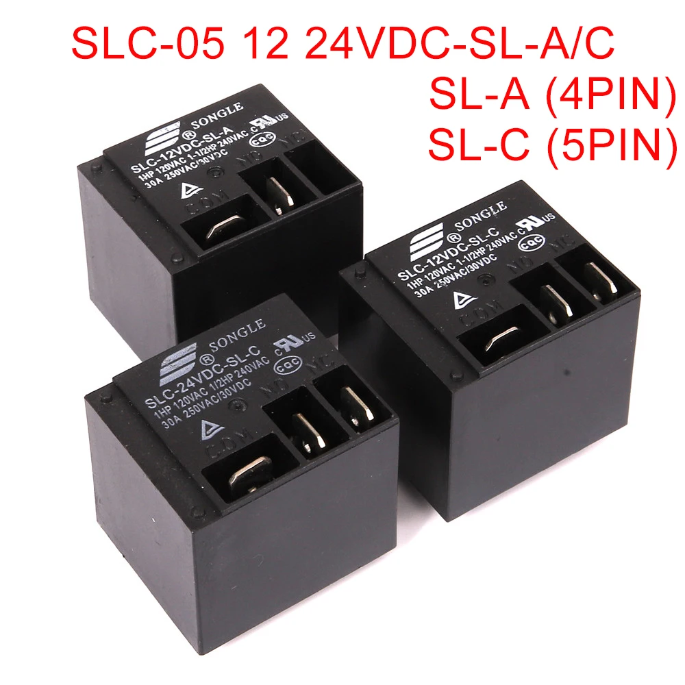 5pcs Songle DC12V 30A Power Relay Normally Open SLI-12VDC-SL-A Plastic Black 