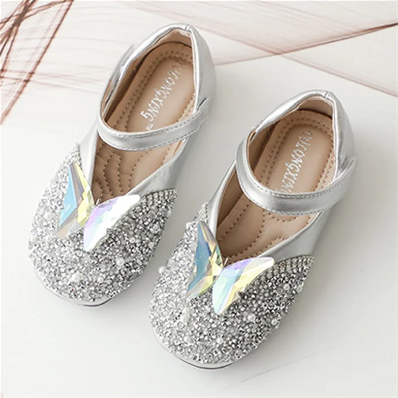

New Girls Dress Rhinestone Bow Leather Shoes Children Party Dance Shoes Baby Toddler Flats Breathable Student Kids Moccasins 019