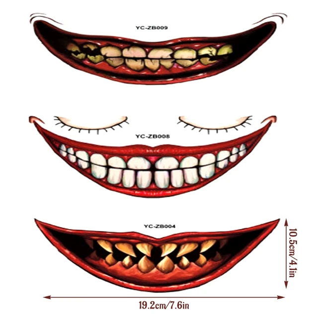 Tatuaggi Temporanei Halloween 10 Fogli - Bocche Clown Horror, Impermeabili, Per Feste E Cosplay