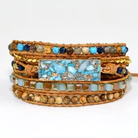 gold line pine stone hand woven multi layer leather bracelet retro lovers bracelet luxury ladies bracelet party bracelet luxury