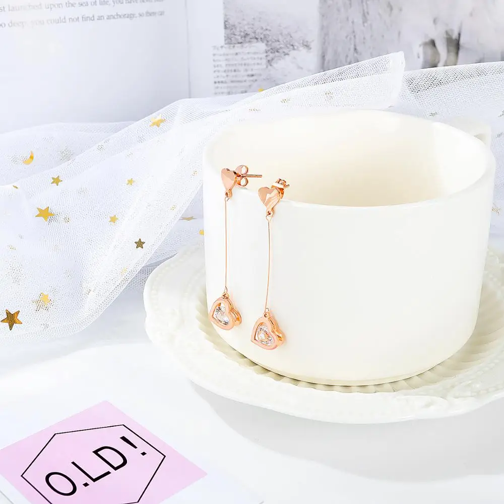 

Japan and South Korea love inlaid zircon tassel earrings simple fashion stainless steel rose gold