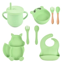 8 pcs baby silicone bib divided dinner plate sucker bowl spoon fork straw cup set training feeding food utensil dishes kit k1kc