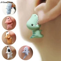 new lovely shark metal cute mini animal earring korean small animal dinosaur earrings for women jewelry gift