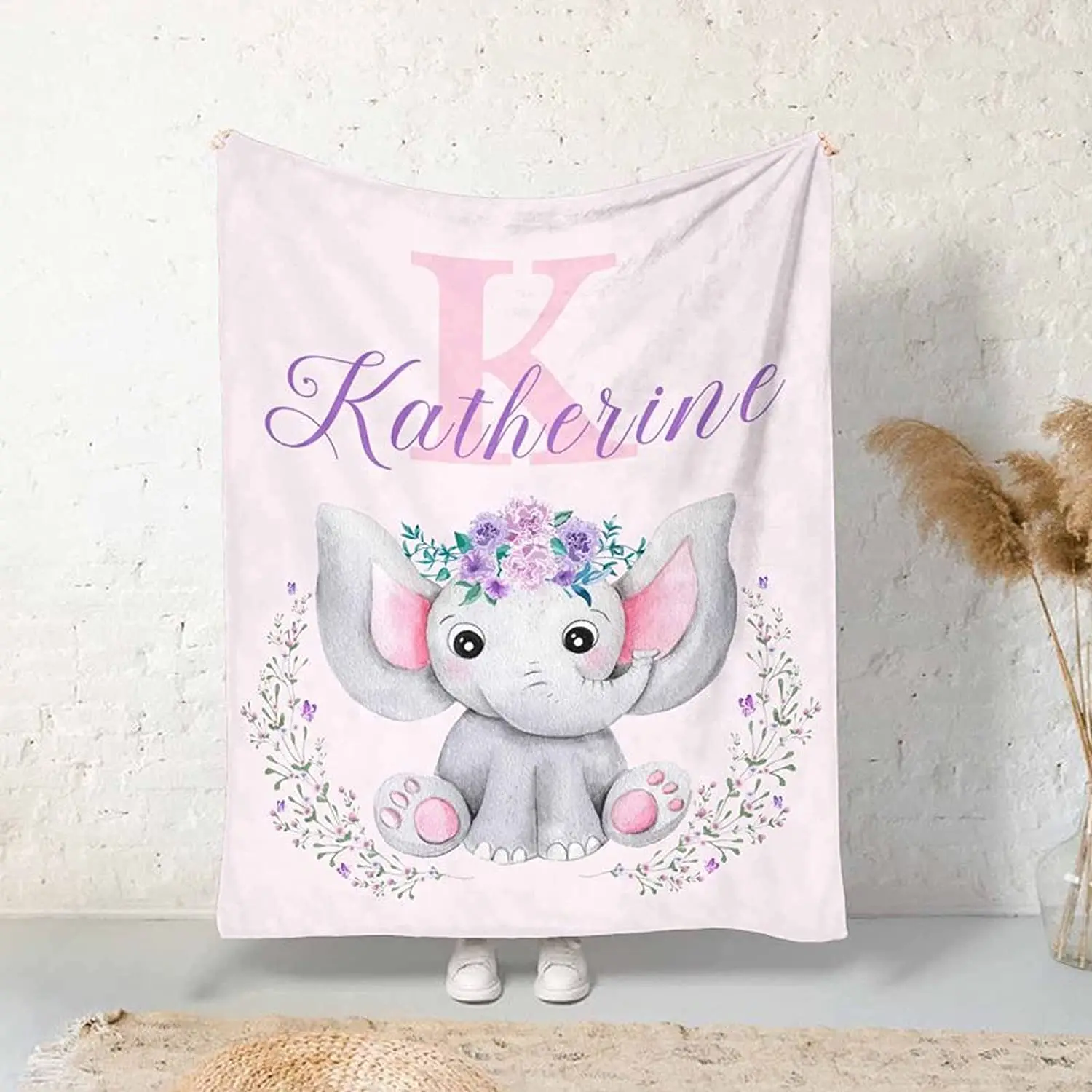 

Artsadd Custom Blanket for Baby Boys Girls with Name Elephant Personalized Blankets for Toddler Fuzzy and Fleece Soft Blanket