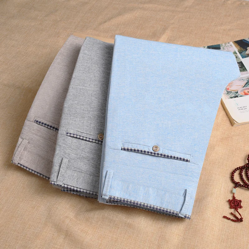 

New High Quality Spring Summer Men Cotton And Linen Pants Elastic Straight Casual Full Length Plus Size 28- 34 35 36 37 38 39 40