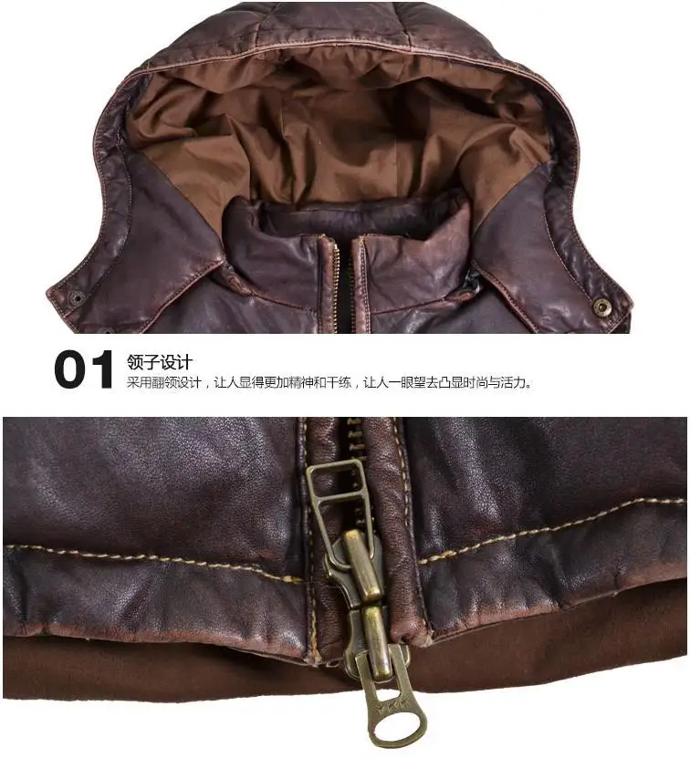 2020 мужской кожаный пуховый жилет с капюшоном Мужской винтажный итальянский из