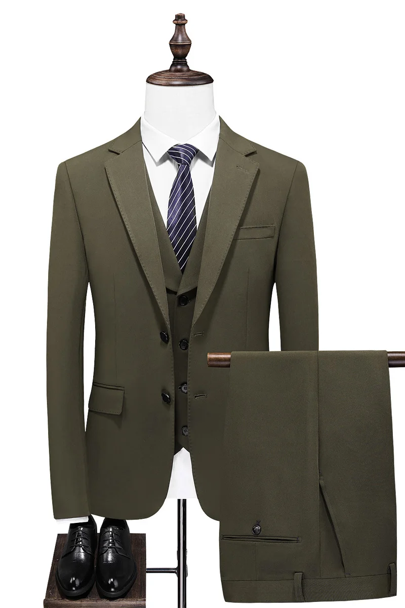 

Olieve Green Business Men Suits 3 Pieces Shawl Lapel Designer Wedding Tuxedos Gold Groomsman Jacket and Pants