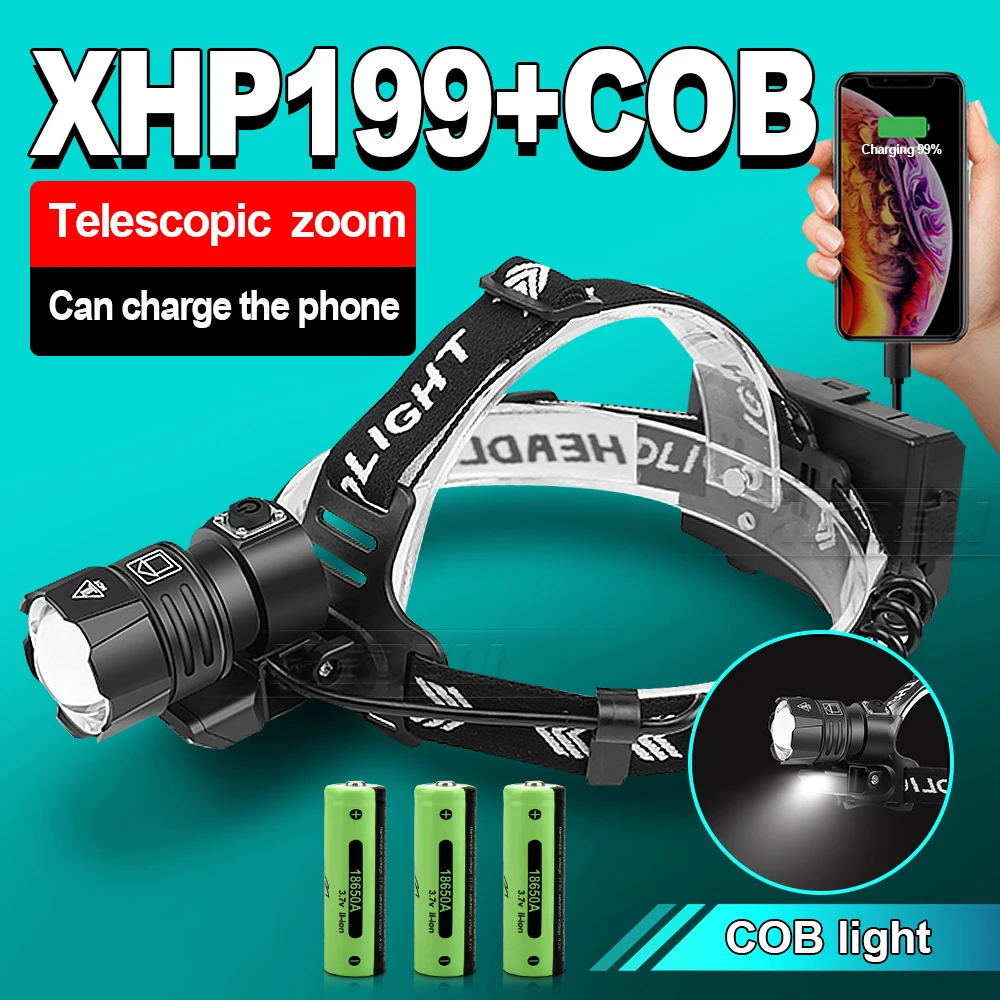 1100000LM XHP199 Самый мощный светодиодный налобный фонарь USB Перезаряжаемый фонарик
