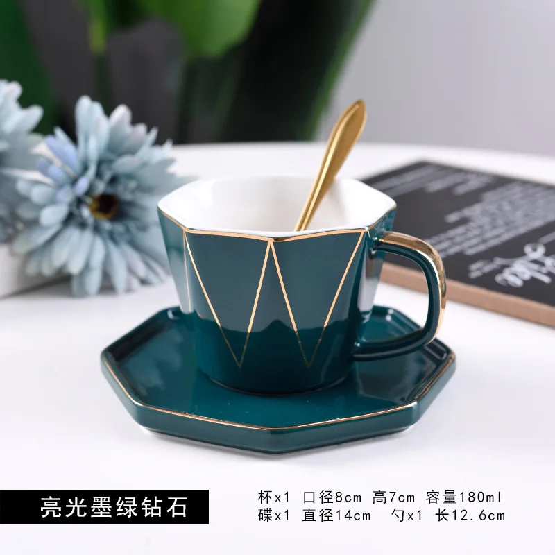 

Ceramic mug and saucer European style small luxury drawing simple household afternoon tea tea set gift cup and saucer with spoon