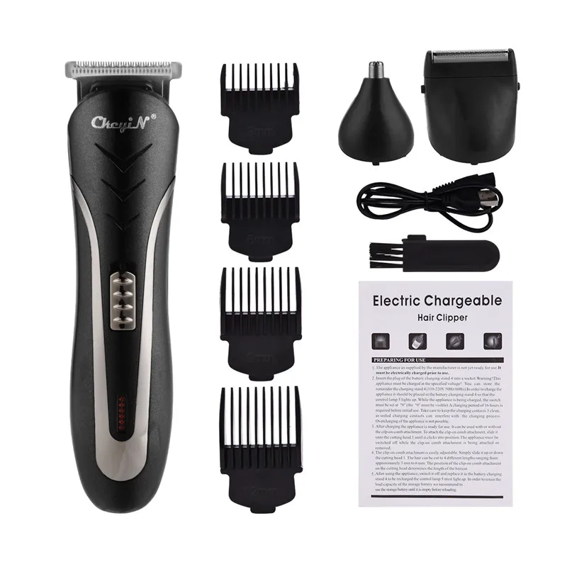 

CkeyiN 3 In 1 Hair Clipper with 4 Limit Combs Electric Hair Trimmer Rechargeable Beard Shaver and Nose Trimmer Men Grooming Kit