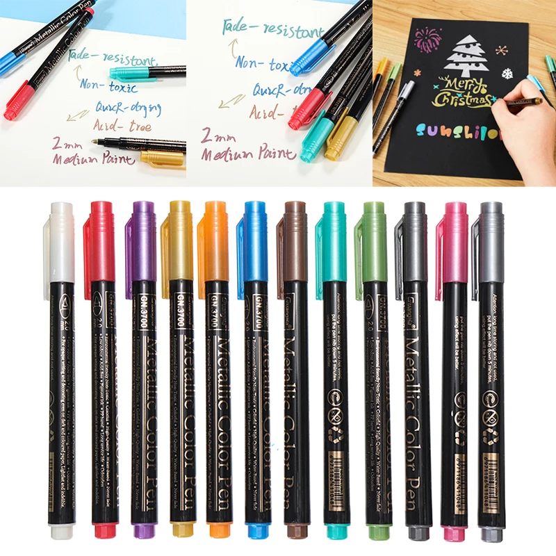 

12 Colors Rock Painting Pens Drawing Metallic Marker Pens Set Art Markers Line Pen Colorful Durable For Paper/Cardstock/Stone