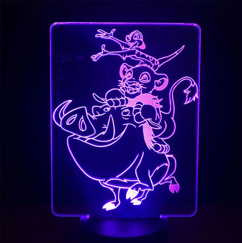 

The Lion King Simba TIMON PUMBAA Team Cartoon 3d Light LED for Kids Night Lamp Battery or Usb LED 3D Table Lamp for Home Decor