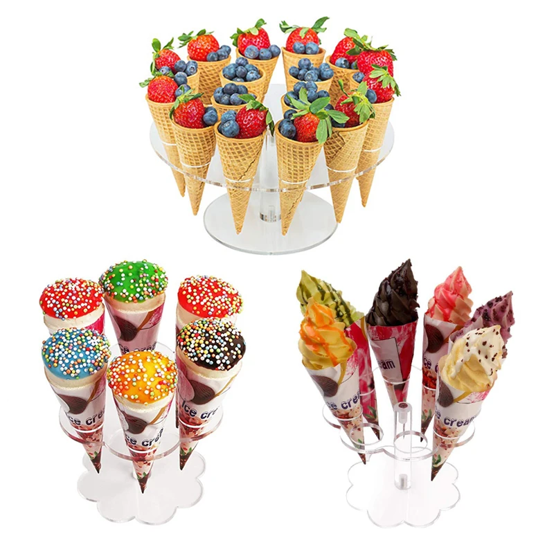 6/8/16 Holes Acrylic Ice Cream Cone Holder Cupcake Popcorn Stand Wedding Party Buffet Display Stands Ice Cream Tools