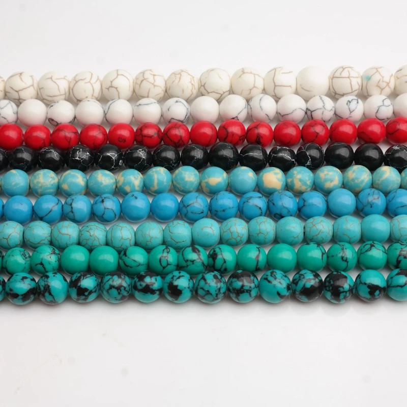 

free delivery Synthetic pine White Howlite Blue Shell Turquoises Round Loose Beads 15" Strand 4 6 8 10 12 MM Pick Size For Jewe