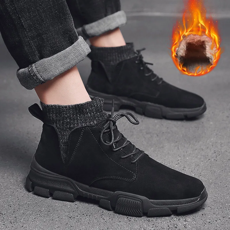 ZHENBAILI/мужские ботильоны из искусственной замши плюшевые зимние ботинки на меху