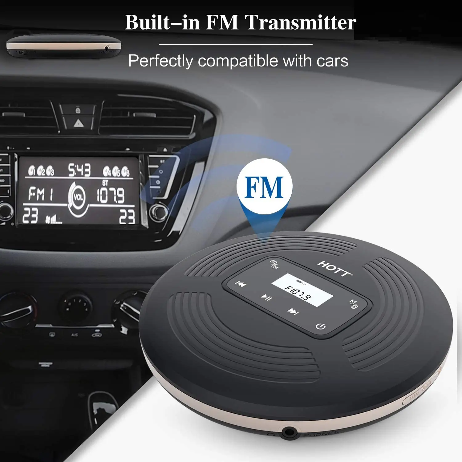 Портативный Перезаряжаемый CD плеер HOTT Bluetooth 5 0 с FM передатчиком сенсорной кнопкой