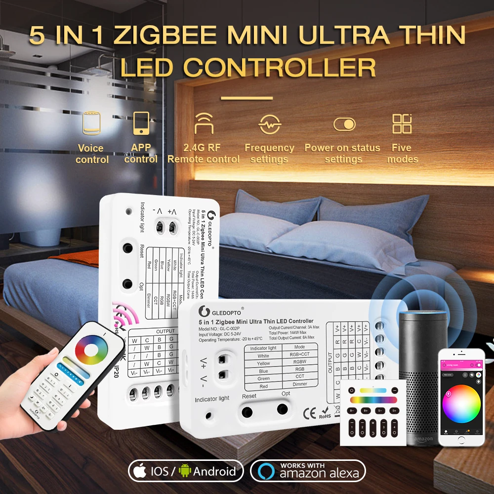 G led opto Zigbee 3 0 DC5-24V Mini 5 в 1 RGBCCT/RGBW/RGB/CCT/диммер Светодиодная лента контроллер для