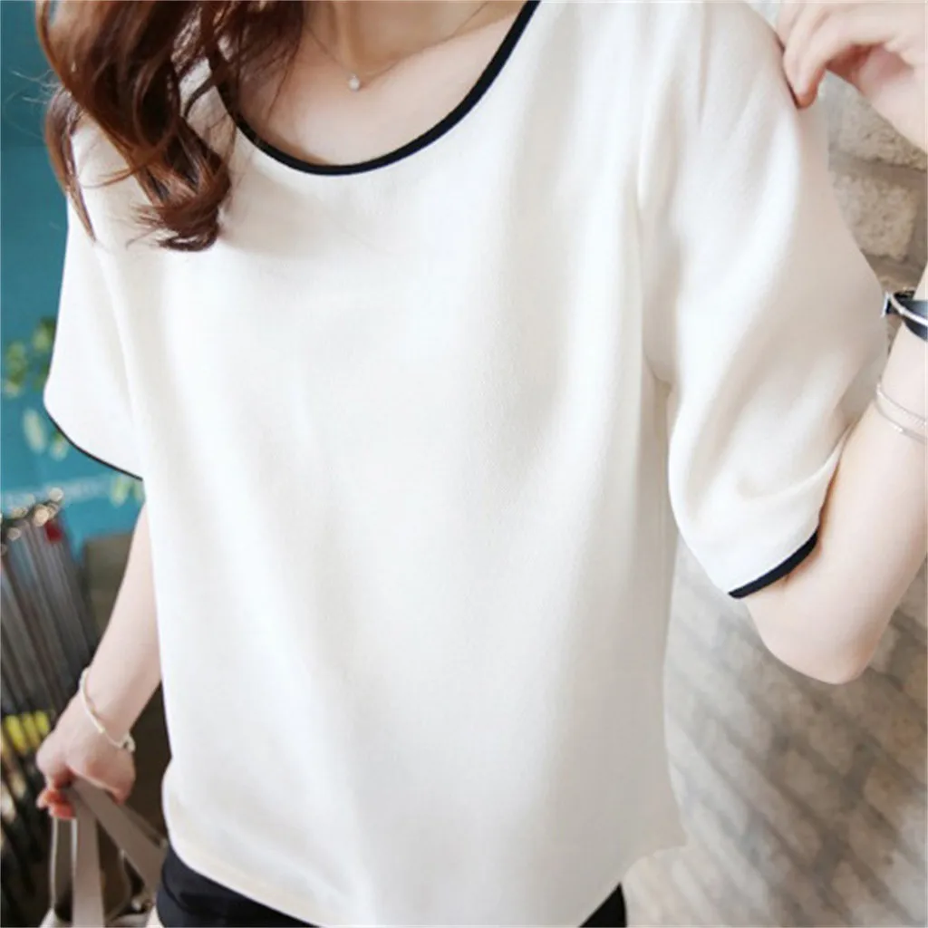 Женская свободная футболка с коротким рукавом круглым вырезом | одежда