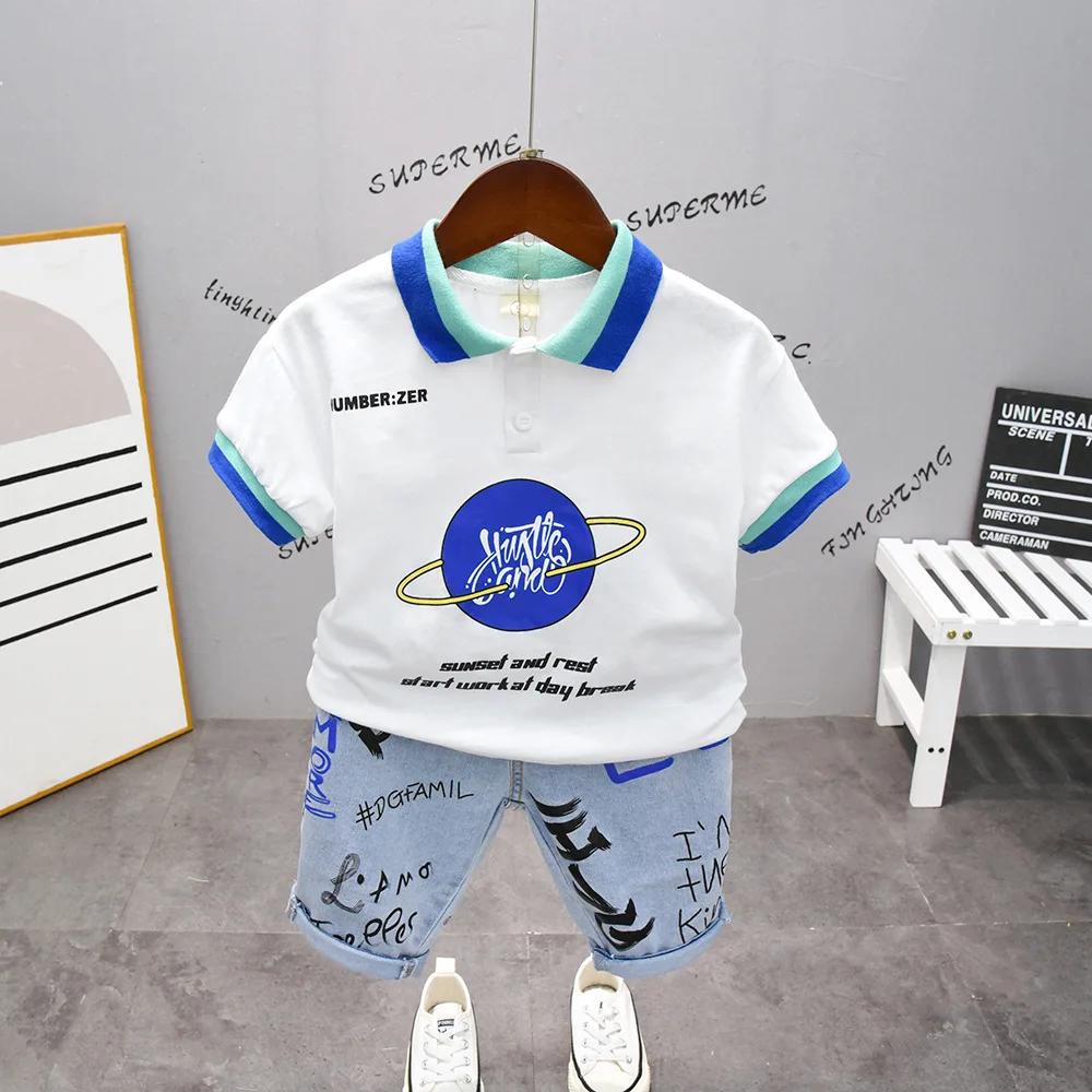 

Boys Short-sleeved Clothing Sets Korean 2021 Summer New Baby Boys Turn Down Collar Shirt+shorts 2pcs Sets Baby Boys Clothes 2-7Y