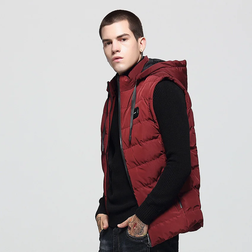 

2021Fashion Sleeveless Jacket Men's vest jacket men's short style self-cultivation hooded waistcoat men's pure color pocketvests