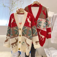 sweater women korean version of christmas fawn 2020 new autumn and winter loose red shirt knitted cardigan thickening