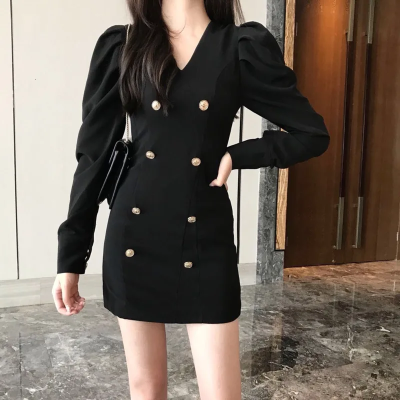 [EWQ] 2019 новое осеннее платье с v образным вырезом и рукавами фонариками