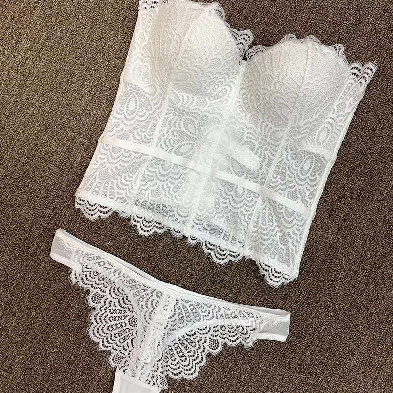 

Hjwsfdcai Sexy Slim Hollow Siamese Lingerie Women Lace Bra Set Wireless Thin Underwear Lingerie Soft Push Up Bras For Women Hot