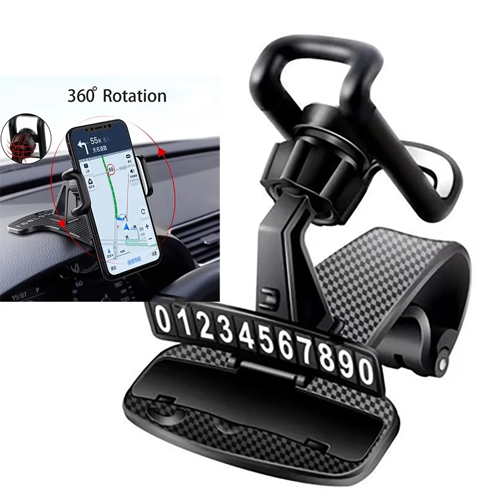 

360° Car Dashboard Mobile Phone Holder Muntifunction GPS Mount Fixing Clips Comes With Hide Parking Numbers Car Accessories