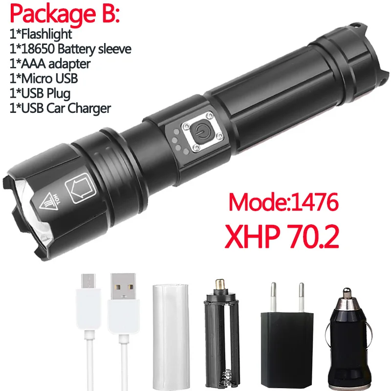 XHP90 мощный светодиодный светильник-вспышка с зарядкой от USB тактический фонарь с 3 режимами XHP70.2 масштабируемый Xlamp 18650 26650 Battey светильник для кемпинга - Испускаемый цвет: Package B