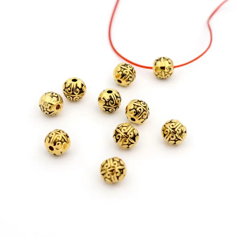 Круглые Металлические бусины разделители размером 7 мм под античное золото 50