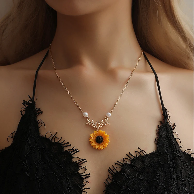 SMJEL подсолнечник подвеска ожерелье жемчужное Золотая длинная цепочка женское