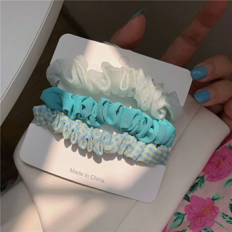 

3Pcs/Set Korean Purple Floral Scrunchie Women Elastic Hair bands Lace Gum Hair Tie Ponytail Hold Hair Accessories Small Fresh
