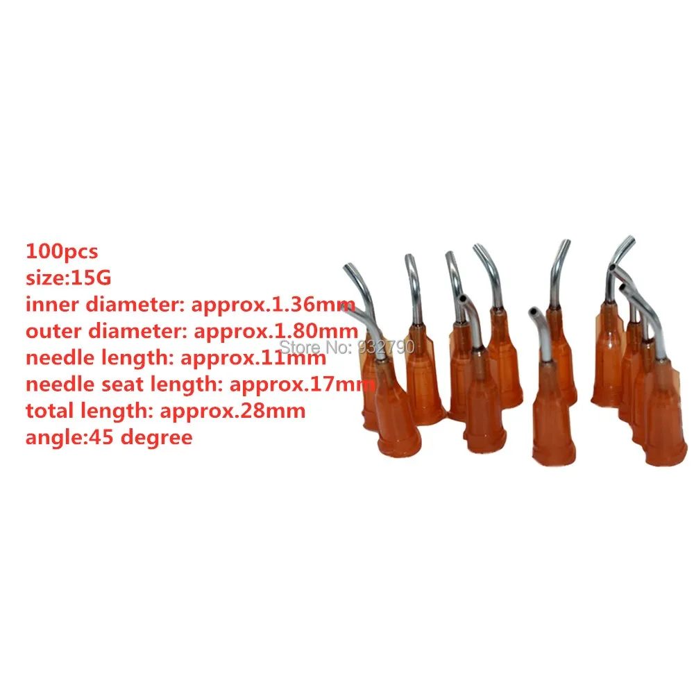 

100pc 14G/15G/16G/18G/20G/22G Stainless Steel Tips 45 Degree Dispensing Needles Tips Adhesives Glue Liquid Dispenser Syringe Tip