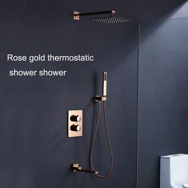 

All the copper rose gold thermostatic shower faucet cross-joint dark outfit that bury a wall faucet shower set
