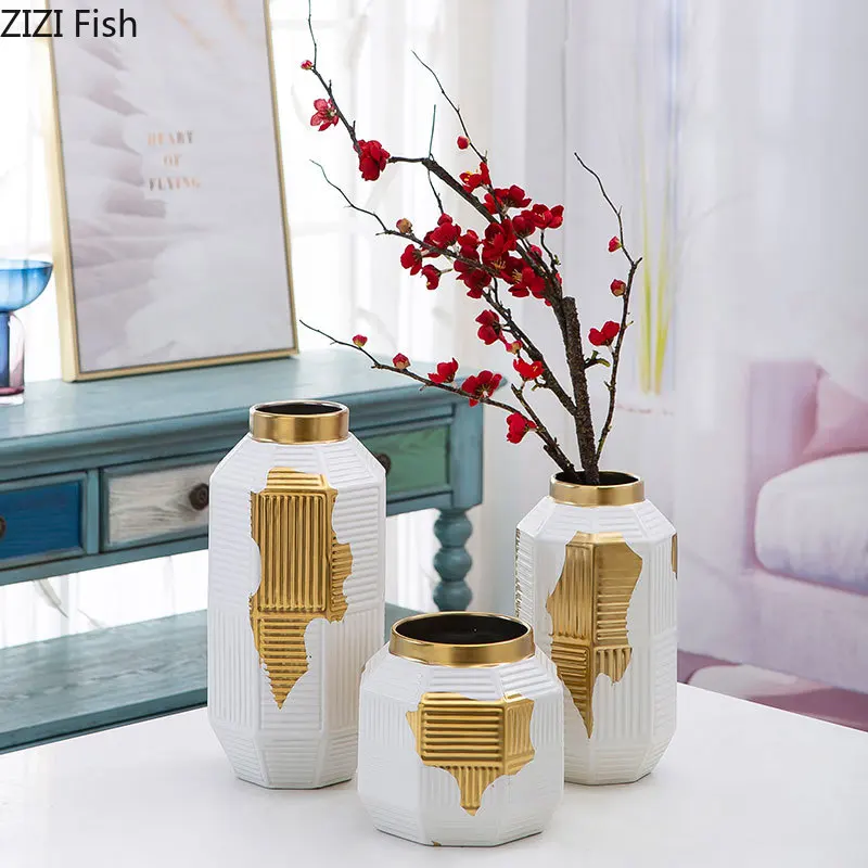 Геометрический декор керамические вазы Золотая текстура фарфоровая ваза