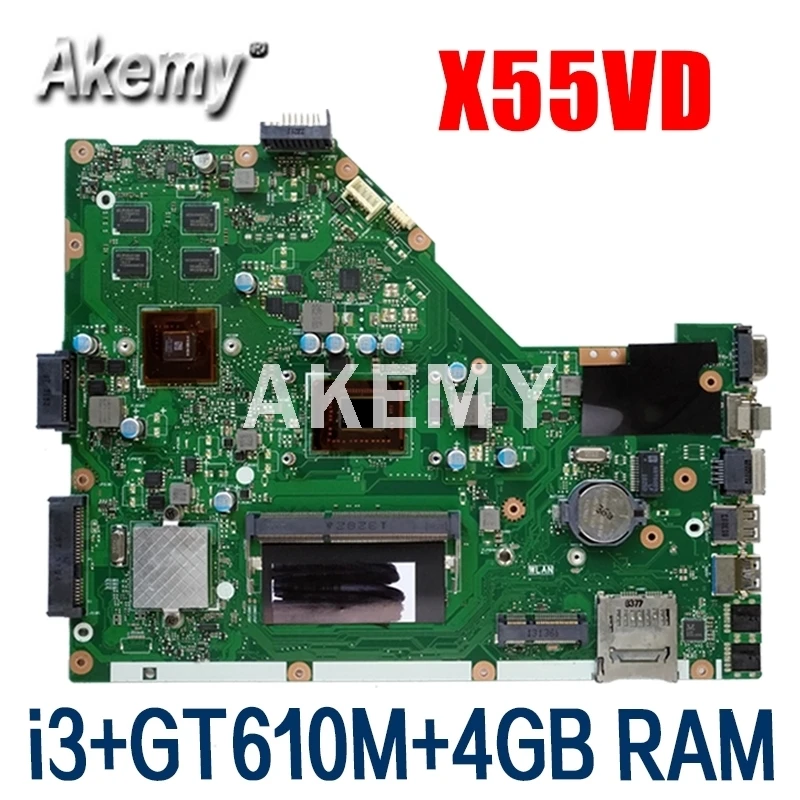 

AKemy X55VD For ASUS X55VD X55V X55C X55VDR Laptop motherboard I3-2350M CPU REV.3.1 4GB with graphic card Mainboard test good