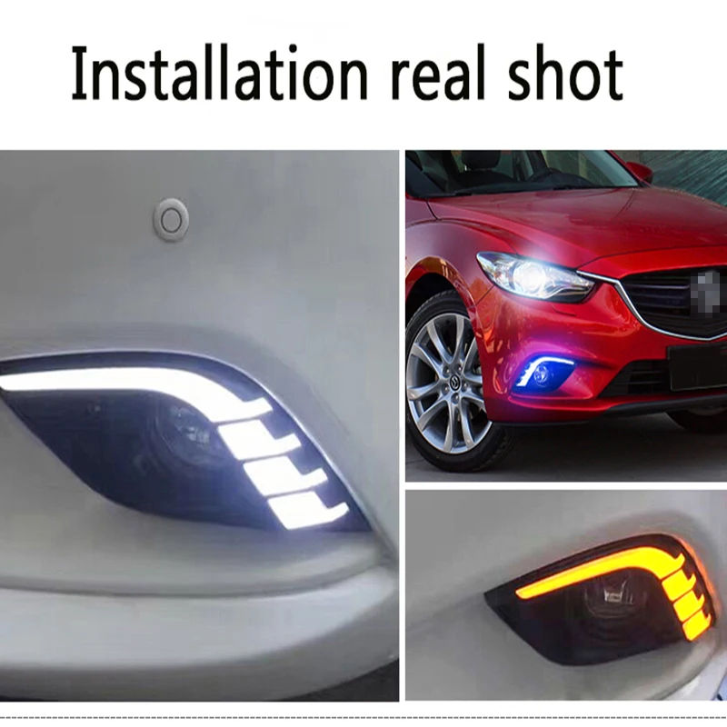 ECAHAYAKU 1 Set LED Car Styling Daytime Running Light with Yellow Turn Signal Front Fog Lamps for Mazda 6 Atenza 2014 2015 2016 |